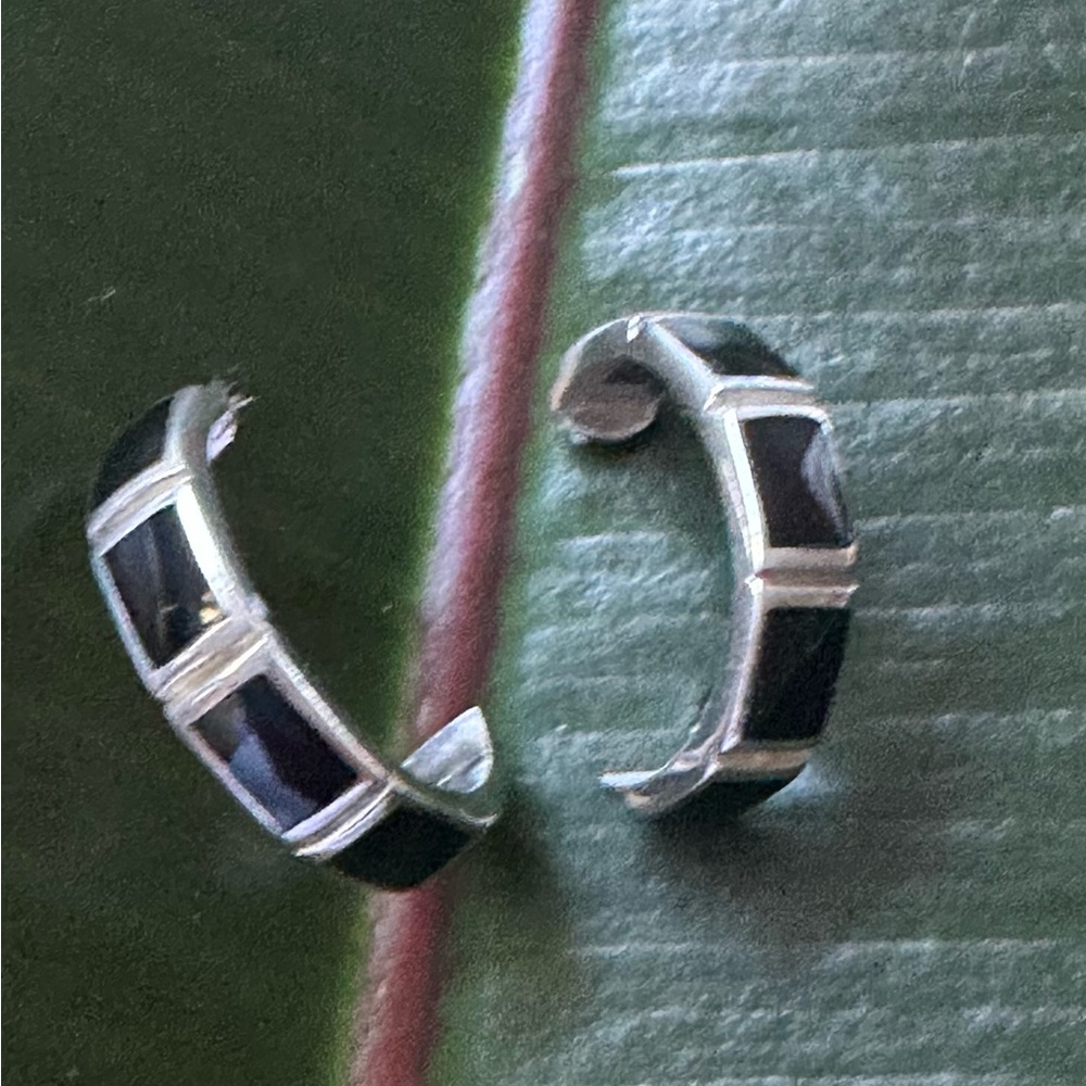 Sterling Silver 925 onyx Hoop Earrings